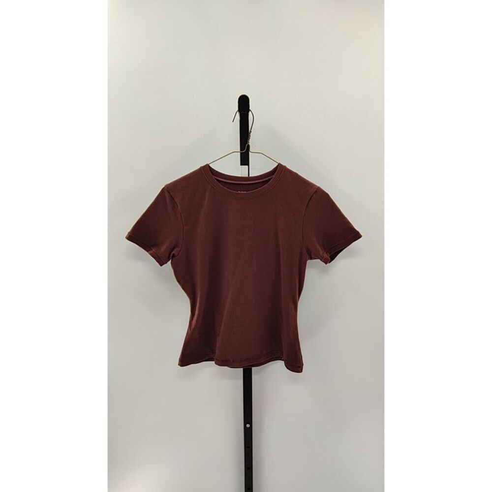 Quince Women Stretch Cotton Jersey Fitted T-Shirt Brown Top S